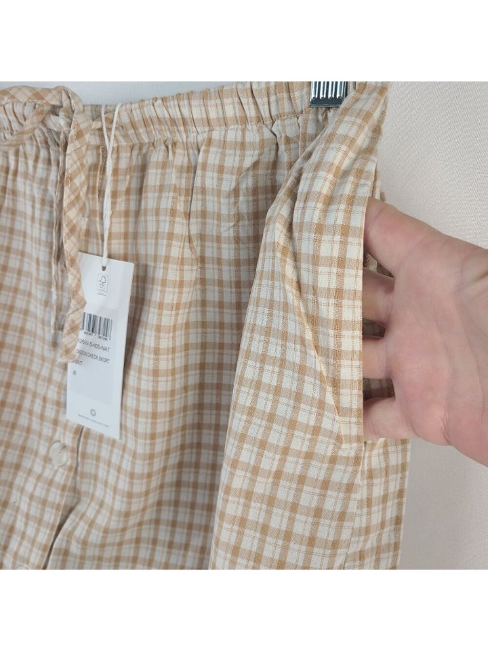 NEW Rhythm London Check Skort Beige & White Plaid Cotton Blend Women's Size 8 - Picture 4 of 8